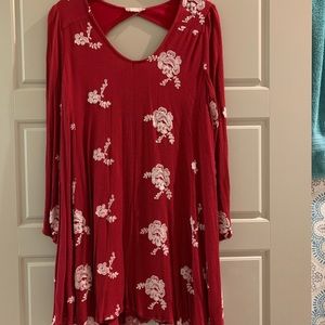 Alter’d State Red Tunic Dress with embroidered flowers